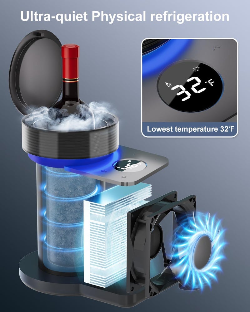 Newise ​ Wine Chiller & Temperature Keeper for Standard 750ml Bottles, Electric Chiller Maintains Perfect Temp, Low-Noise, Christmas Gift Set for Wine Lovers​ - Image 2